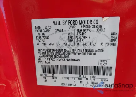 2006 Ford F-150 Stx/Xl/Xlt из США, поврежденный, VIN 1FTRX14WX6NA50648